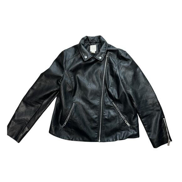H&M Black Vegan Leather Moto Jacket Short Women's 14 Zippers Casual Faux Biker - Picture 8 of 8
